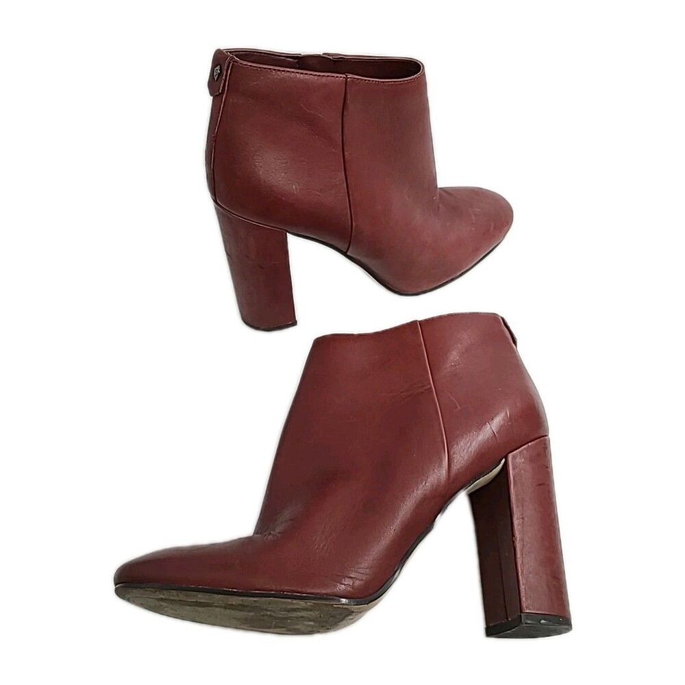 Sam Edelman Womens Campbell Ankle Boots Size 10 Mahogany Leather Block Heel Zip